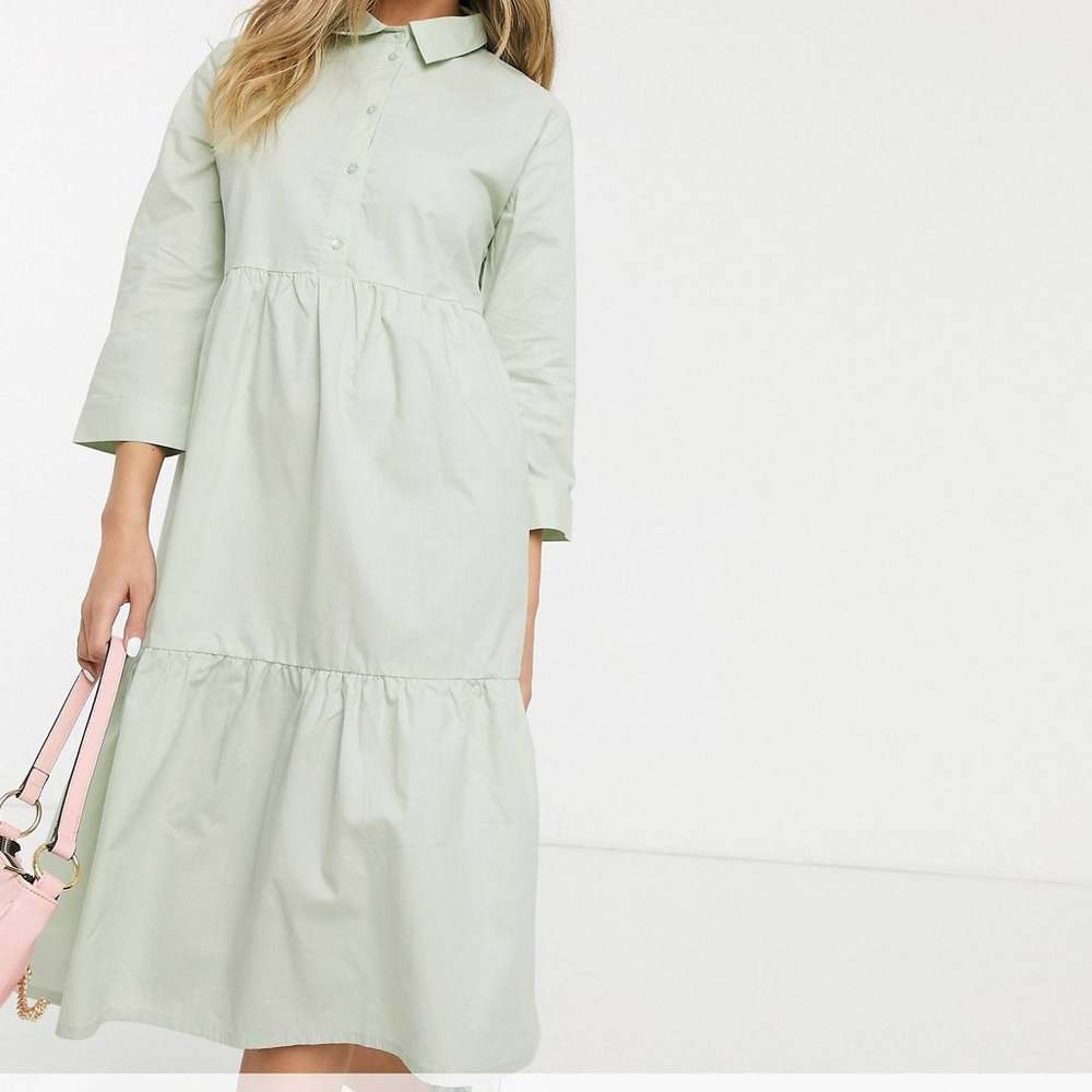 JDY shirt cotton dress with 3/4 sleeve in mint size 36 - Picture 2 of 14